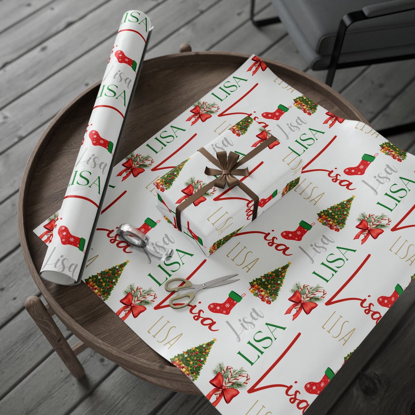 Festive Personalized Name Wrapping Paper